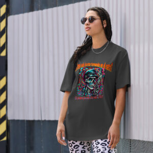 Camiseta oversize con efecto desgastado "Calacas Chidas"